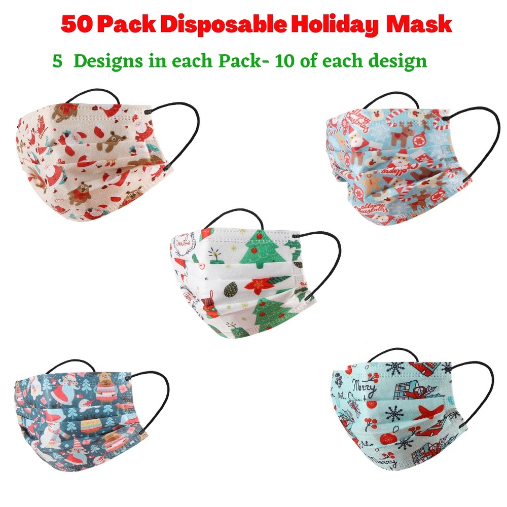 Kids 50 Pack Christmas Disposable Face Mask